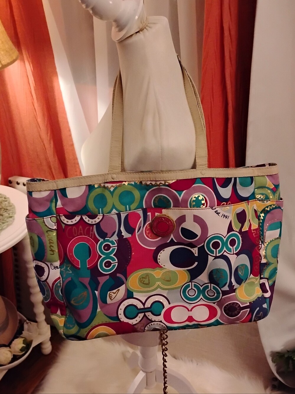 Vintage Coach poppy Graffiti Large Tote. Shoulder Bag. Travel Bag.